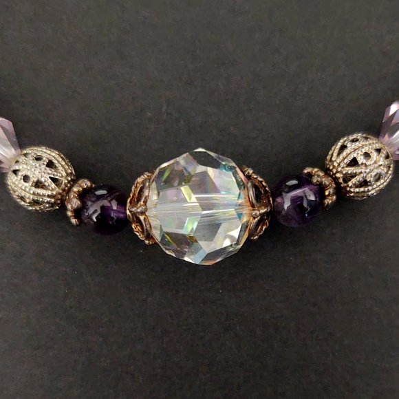 Purple and clear glass necklace with silver accents - Picture 8 of 12